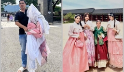 Biểu cảm của MC Quyền Linh khi làm chân 'chạy vặt' phục vụ vợ con chụp ảnh ở Hàn Quốc