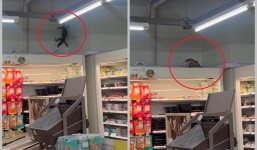 Clip: Thằn lằn 'Godzilla' khổng lồ đột nhập vào siêu thị mini khiến cô gái trẻ thất kinh