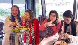 Thùy Tiên vui vẻ trò chuyện với bà Teresa, cùng thưởng thức món bánh xèo, một chi tiết làm rõ mối quan hệ
