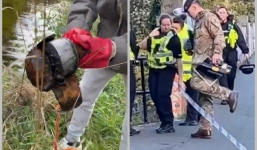 Cả nhóm đang vui vẻ đi câu, bỗng sững người khi thấy một thứ cực kỳ nguy hiểm có từ Thế chiến 2