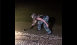 Clip: Cô gái trẻ tay không bắt trăn khủng khiến nhiều người rùng mình