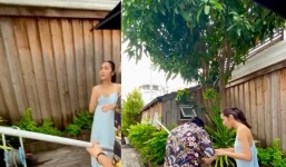 Tăng Thanh Hà bị quay lén ngay tại sân nhà, lộ thân hình thật