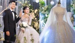 Lộ giá chiếc váy cưới lộng lẫy được 20 người thực hiện gấp rút của vợ cầu thủ Hà Đức Chinh