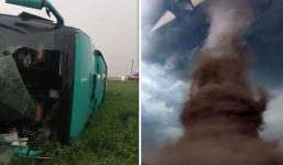 Clip: Kinh hãi cảnh xe bus bị lốc xoáy khổng lồ nhấc bổng lên 10m