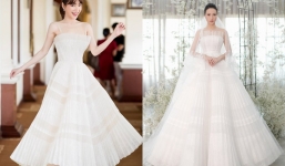 'Đụng hàng' Nhã Phương, dân tình tố váy cưới Đàm Thu Trang là 'hàng nhái'