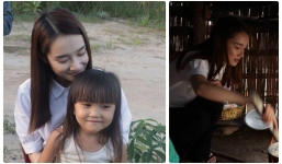 Nhã Phương mặt mộc cực giản dị trong chuyến từ thiện