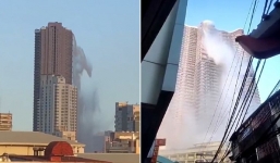 Toà nhà chọc trời biến thành thác nước trong trận động đất ở Philippines