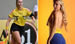 Sau hành động gây sốt trên sân cỏ, nữ trọng tài khổ sở vì quá gợi cảm