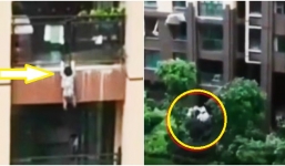 Nghẹt thở xem cảnh người dân giăng chăn cứu bé 3 tuổi rơi từ tầng 5