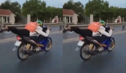 'Quái xế' tuổi teen nằm trên xe máy, phóng như bay trên Quốc lộ 1