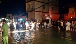 Triều cường dâng cao, người phụ nữ chạy xe máy mất phương hướng lao xuống hồ nước tử vong