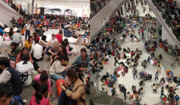 Người dân ngồi, nằm la liệt để ăn uống ở TTTM trong đầu năm gây tranh cãi