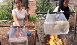 Dùng túi nilon nấu cá, luộc vịt, cô gái khiến dân mạng bàn tán xôn xao