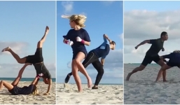 Đôi nam nữ dùng võ đánh nhau trên bãi biển đẹp như phim hành động