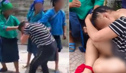 Cô gái bị nhóm phụ nữ vùng cao túm tóc, cắt quần áo đánh ghen giữa phố