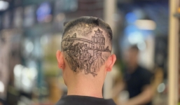 Tạo mẫu tóc hình nhân viên y tế ở Đà Nẵng để cổ vũ chống dịch