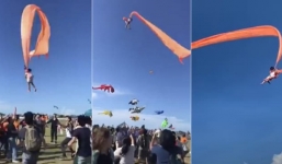 Tham gia lễ hội thả diều, bé gái bị gió lớn thổi bay lên không trung