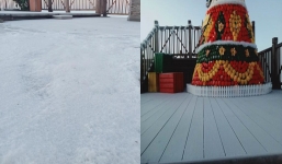 Đỉnh Fansipan lại xuất hiện băng tuyết khiến nhiều du khách trầm trồ, thích thú