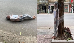 Nam thanh niên bị quấn nilon kín người, cột gốc cây giữa trời lạnh gây tranh cãi