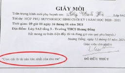 Ghi 'Con cái là tài sản lớn nhất của cha mẹ' vào giấy mời họp phụ huynh, thầy giáo bị phê bình