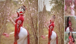 Thiếu nữ tạo dáng bên vườn đào Hà Nội khiến dân tình phải nhắc nhở 'cẩn thận gãy lưng'