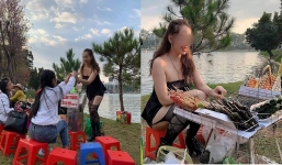 Gái xinh diện trang phục 'nhức mắt' khi đứng bán đồ ăn vặt ở hồ Than Thở, Đà Lạt