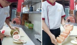Nam đầu bếp chỉ cách gọt bưởi đúng chuẩn nhà hàng vừa sang trọng, vừa bắt mắt