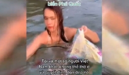 Tắm ở bãi biển ngập rác tại Phú Quốc, cô gái Nga có hành động khiến nhiều người thấy hổ thẹn