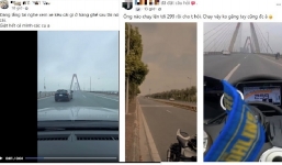 Siêu mô tô lao như bay với tốc độ 299km/h trên cầu Nhật Tân khiến nhiều người chưa kịp nhìn cái gì vừa lướt qua