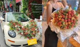 Sau bó hoa vải thiều giá hơn nửa triệu, đến lượt xe hoa trang trí bằng thứ đặc sản ai nhìn cũng thèm