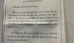 Ấm lòng mùa dịch Covid-19 là khi chủ nhà thông báo giảm tiền thuê trọ