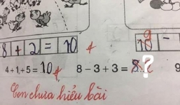'8-3+3= ?': Học sinh ghi kết quả 8, giáo viên gạch bỏ phê 'con chưa hiểu bài'