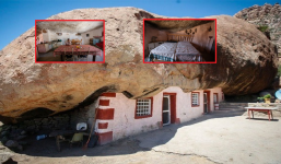 Ngôi nhà bị tảng đá nghìn tấn 'ôm' nhưng không sập, xem bên trong càng bất ngờ