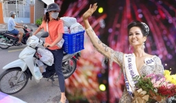 Xúc động hình ảnh H'Hen Niê 'tay xách nách mang' làm shipper hỗ trợ bà con mùa dịch