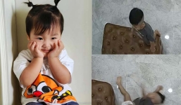 Con trai bị ngã ngửa khỏi ghế, phản ứng của Hòa Minzy gây tranh cãi