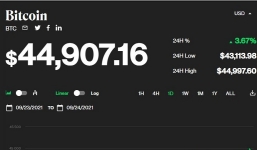 Giá bitcoin hôm nay 24/9: Tiếp đà tăng trưởng, bitcoin vượt ngưỡng 44.000 USD