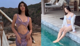 Thúy Kiều 'học theo' Ngọc Trinh khoe body ở biển: ‘Chủ - tớ’ cùng 1 khung cảnh nhưng 2 loạt ảnh trái ngược 