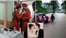 Vợ cũ Phan Thanh Bình tổ chức đám cưới ở quê chồng trong mưa lũ, khách mời phải đi xuồng đến dự