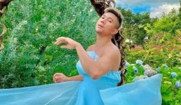 Lương Bằng Quang bùng lên tranh cãi khi làm đàn ông mặc váy giữa vườn hoa Đà Lạt