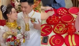Cô dâu Hậu Giang 'mở bát' đầu năm đeo vàng kín cổ, của hồi môn tính bằng cân kí