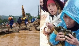 Xúc động hình ảnh người dân miền Trung lặn lội đường xá khó khăn đi lấy bánh chưng cứu trợ