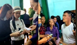 Đang cứu trợ thì thấy một bà cụ bị kéo mạnh tay, Thủy Tiên - Công Vinh có phản ứng gây chú ý