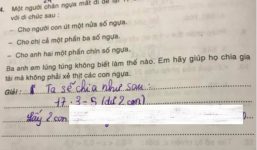 Mẹ ‘muối mặt’ khi cô giáo gửi bài giải của con 'chia đều 17 con ngựa cho 3 người'