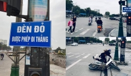 Xôn xao hình ảnh 2 cô gái lộn nhào khi chứng kiến biển báo đèn đỏ được đi thẳng