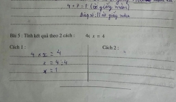 Bài tập ‘Tìm cách giải cho 4 x X= 4’ của HS lớp 2 tưởng dễ mà ‘thách đố’ cả người lớn