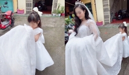 Con gái nhỏ nâng váy, mặt rưng rưng khi tiễn mẹ ‘bước nữa’ về nhà chồng 