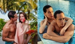 Hồ Ngọc Hà và Kim Lý khoe khéo body đẹp như ‘tạc tượng’ dưới hồ bơi