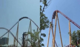 Tàu lượn siêu tốc đang lên tới đỉnh thì dừng lại, 20 du khách bị treo ngược trên không