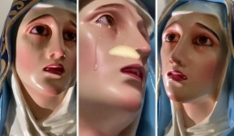 Tượng Đức Mẹ Maria rơi lệ, nước mắt lăn dài trên má khiến người đi lễ choáng váng