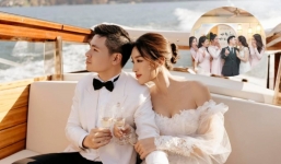 Khoảnh khắc Đỗ Mỹ Linh và chồng thiếu gia khóa môi cực ngọt trong lễ ăn hỏi